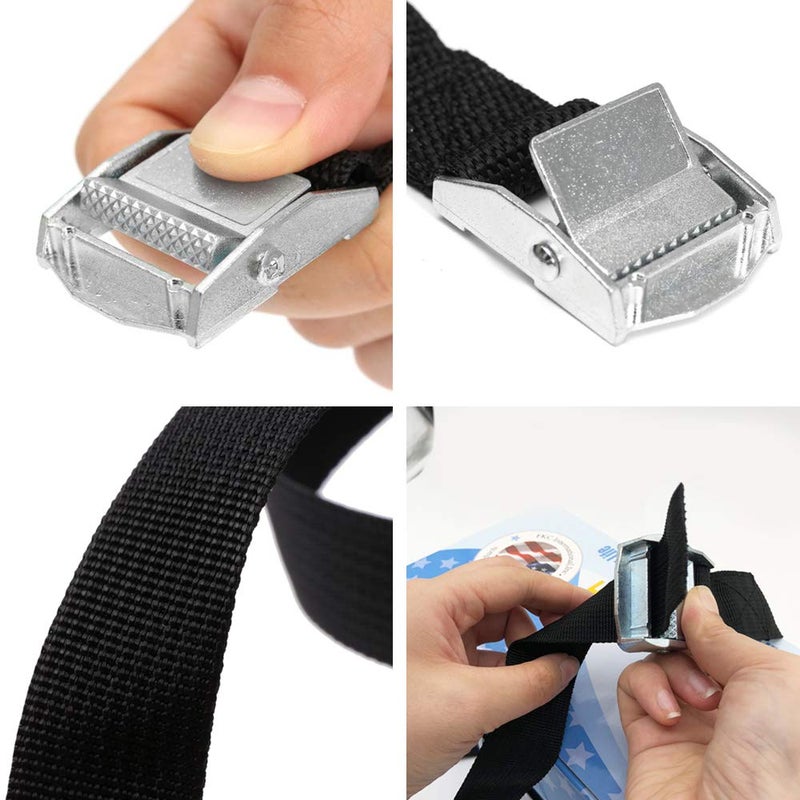 Chneeu 6 Pcs Lashing Strap Adjustable With Buckles, 1" x 2 Ft Black Tie Down Cam Lock for Kayak, Roof Racks, Motorcycle, Car, Truck, Boat, Trailer - Image 4